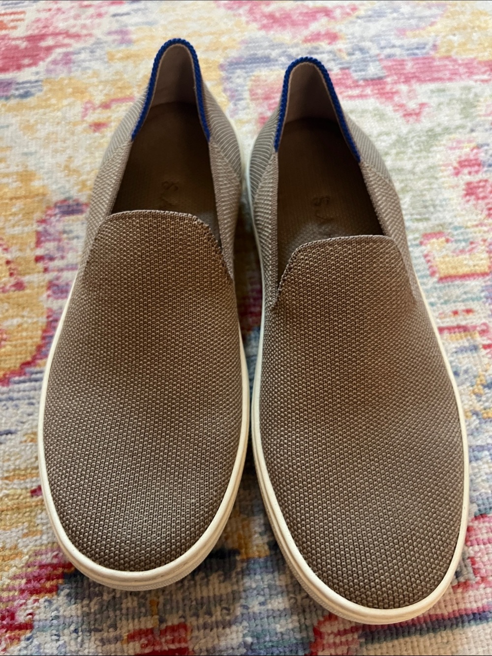 Rothy's Slip-On Knit Sneakers - Brown with Blue Trim